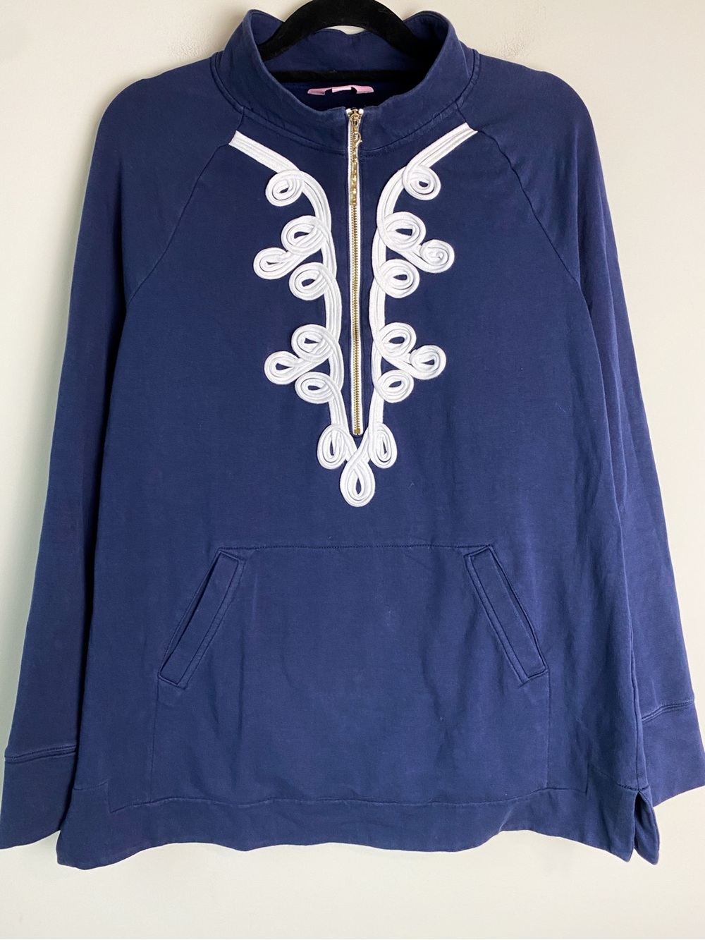 Lilly Pulitzer Womens Skipper Popover Quarter Zip S Navy Embroidered Pullover